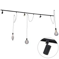 Aktion 😉 QAZQA Schienensystem mit 3 Spots und Pendelleuchte 1-phasig schwarz - Cavalux Jeana 🛒