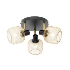Am billigsten 🛒 QAZQA Industriespot schwarz mit goldenen 3-Lichtern - Bliss Mesh 😀