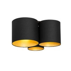 Bester Verkauf 💯 QAZQA Plafondlamp zwart met gouden binnenkant 3-lichts - Multidrum ✔️