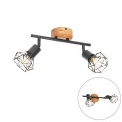 Coupon ⌛ QAZQA Spot zwart met hout draai- en kantelbaar 2-lichts - Mosh 💯