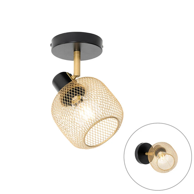 Großhandel ✔️ QAZQA Industriespot schwarz mit gold - Bliss Mesh ⌛ 2 Großhandel ✔️ QAZQA Industriespot schwarz mit gold - Bliss Mesh ⌛ – Bild 2
