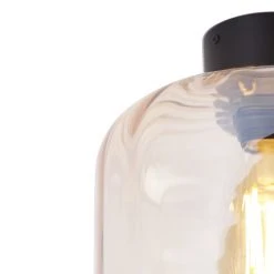 Blitzangebot 🔥 QAZQA Design Deckenleuchte schwarz mit Braunglas - Qara 🛒 -Deckenleuchten Verkaufs-Shop 9789 102206 3