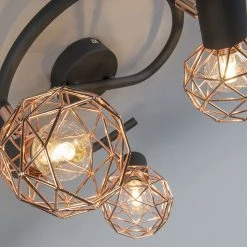 Schlussverkauf ⭐ QAZQA Moderner schwarzer Deckenstraher mit kupfer 3 flammig - Mesh 🔔 -Deckenleuchten Verkaufs-Shop 9802 92290 6