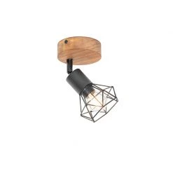 Coupon 👏 QAZQA Industriële spot zwart met hout draai- en kantelbaar - Mosh 🤩 -Deckenleuchten Verkaufs-Shop 9817 105637 7