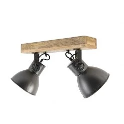 Brandneu ⭐ QAZQA Industriestrahler schwarz mit Mangoholz 2-hell - Mangos 🤩 -Deckenleuchten Verkaufs-Shop 9833 98834 5