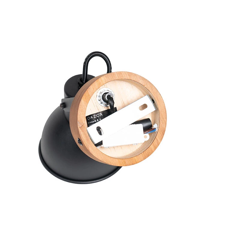 Brandneu 🎁 QAZQA Industrie-Spot schwarz mit Holz neigbar - Tommy 🎉 11 Brandneu 🎁 QAZQA Industrie-Spot schwarz mit Holz neigbar - Tommy 🎉 – Bild 11