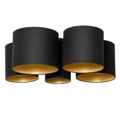 Aktion 🎁 QAZQA Plafondlamp zwart met gouden binnenkant 5-lichts - Multidrum 😉 -Deckenleuchten Verkaufs-Shop 9895 105736 10