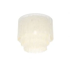 Brandneu 🌟 QAZQA Orientalische Deckenleuchte Gold cremefarbener Schirm mit Fransen - Franxa 😍