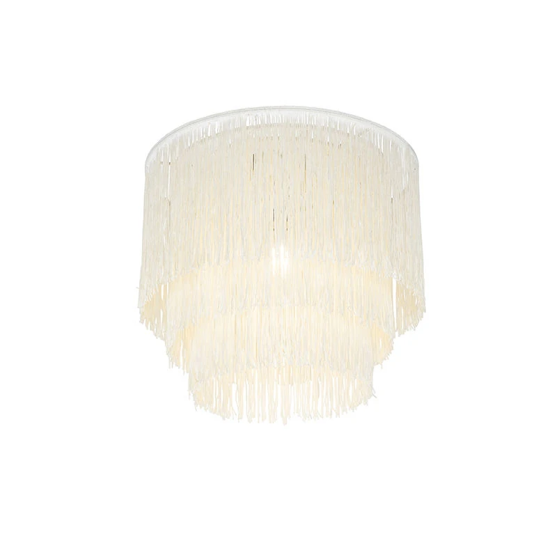 Brandneu 🌟 QAZQA Orientalische Deckenleuchte Gold cremefarbener Schirm mit Fransen - Franxa 😍 1 Brandneu 🌟 QAZQA Orientalische Deckenleuchte Gold cremefarbener Schirm mit Fransen - Franxa 😍