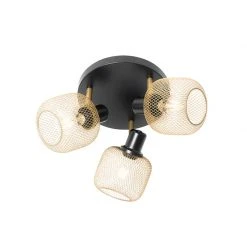 Am billigsten 🛒 QAZQA Industriespot schwarz mit goldenen 3-Lichtern - Bliss Mesh 😀 -Deckenleuchten Verkaufs-Shop 9965 104481 8