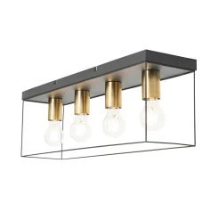 Bester Verkauf 👍 QAZQA Minimalistische plafondlamp zwart met goud 4-lichts - Kodi 🛒 -Deckenleuchten Verkaufs-Shop 9974 105607 7